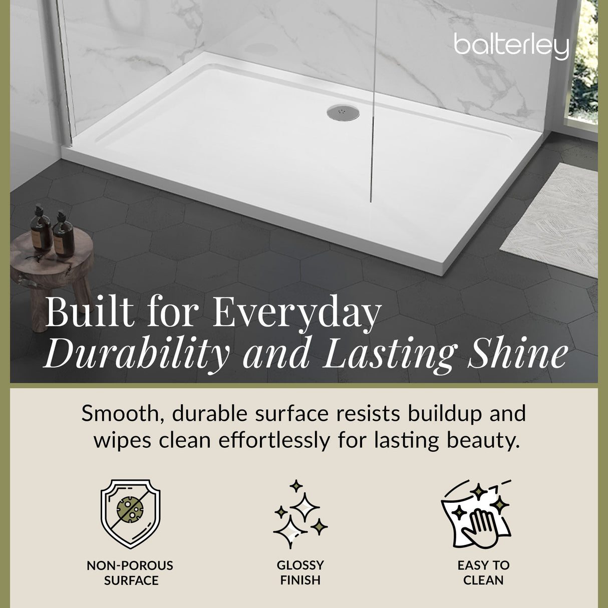 Balterley Shower Tray Modern Rectangular 40mm Profile Slimline, White or Grey - Multiple Sizes Available