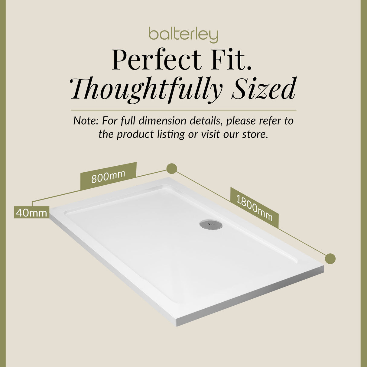 Balterley Shower Tray Modern Rectangular 40mm Profile Slimline, White or Grey - Multiple Sizes Available