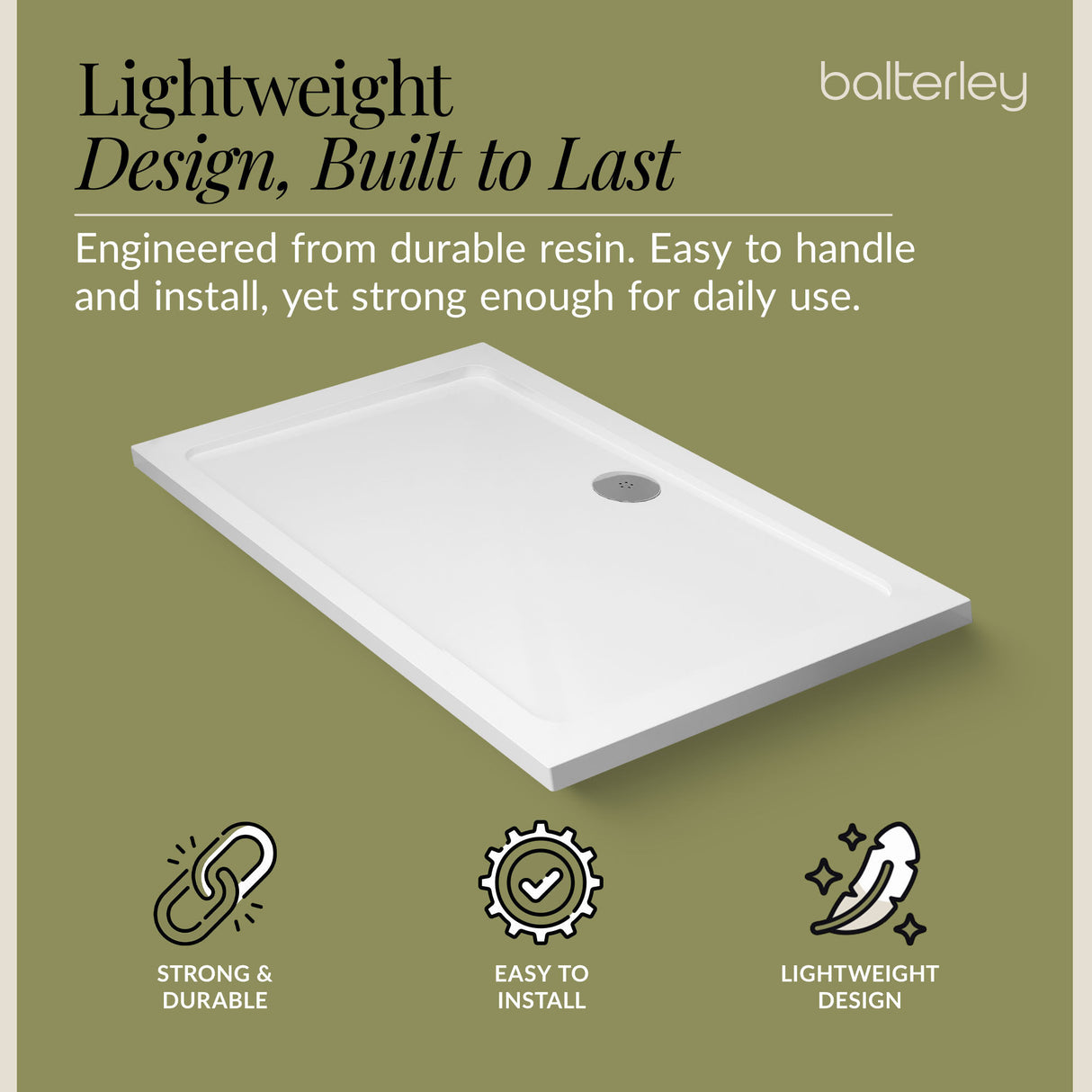 Balterley Shower Tray Modern Rectangular 40mm Profile Slimline, White or Grey - Multiple Sizes Available