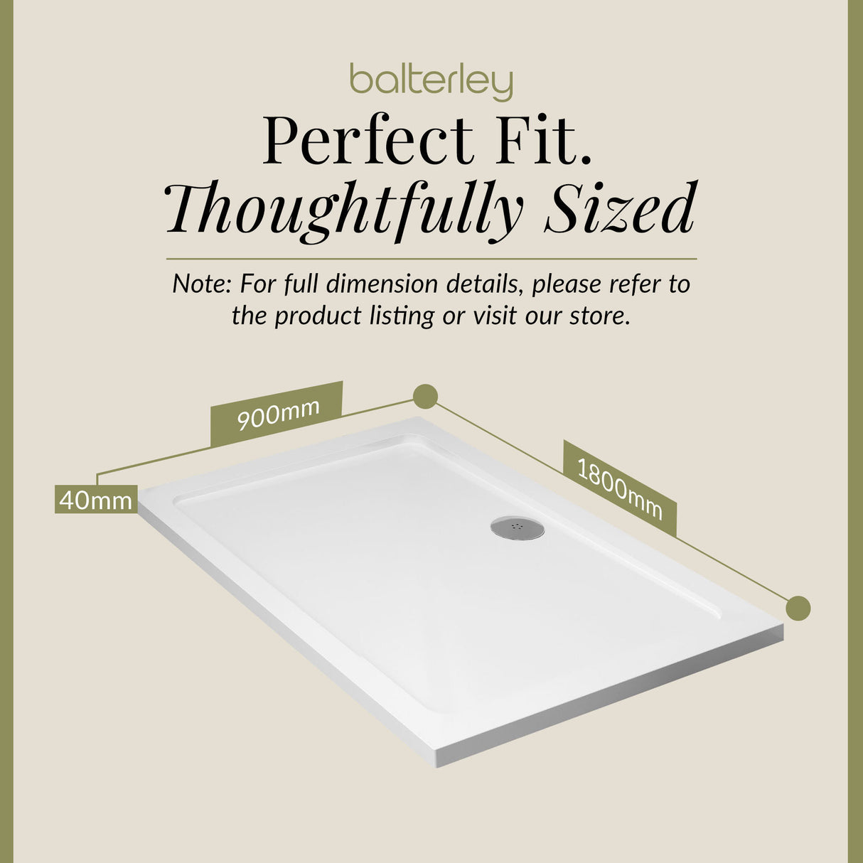 Balterley Shower Tray Modern Rectangular 40mm Profile Slimline, White or Grey - Multiple Sizes Available