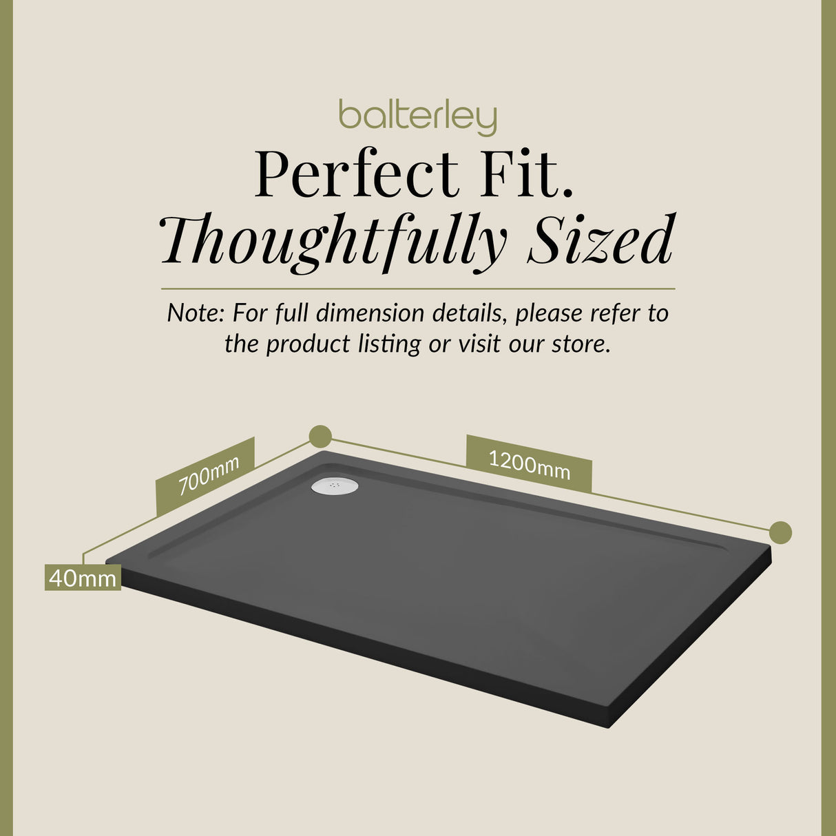 Balterley Shower Tray Modern Rectangular 40mm Profile Slimline, White or Grey - Multiple Sizes Available