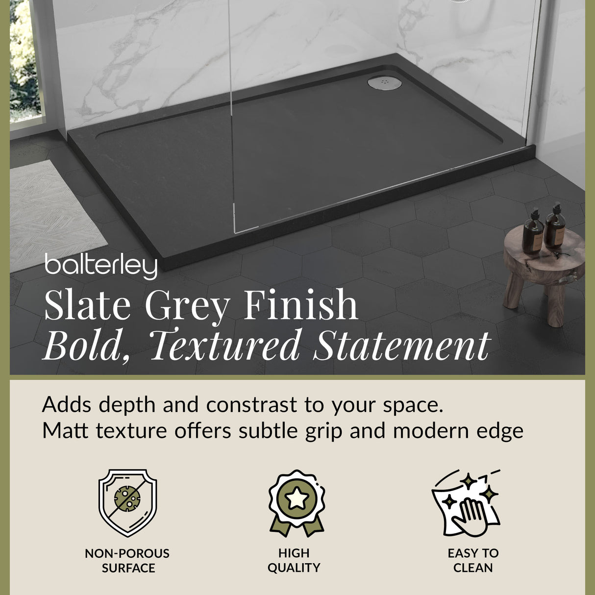 Balterley Shower Tray Modern Rectangular 40mm Profile Slimline, White or Grey - Multiple Sizes Available