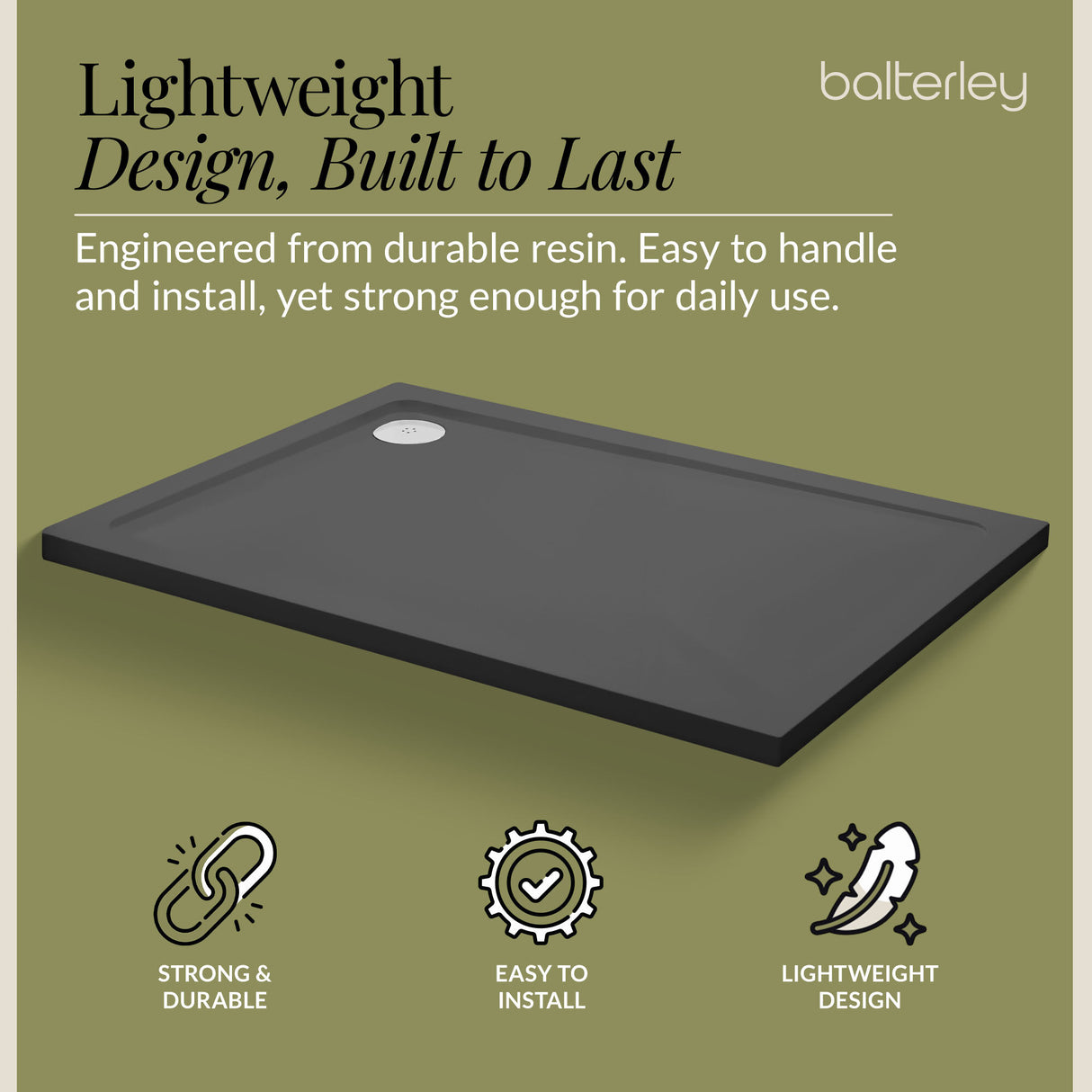 Balterley Shower Tray Modern Rectangular 40mm Profile Slimline, White or Grey - Multiple Sizes Available