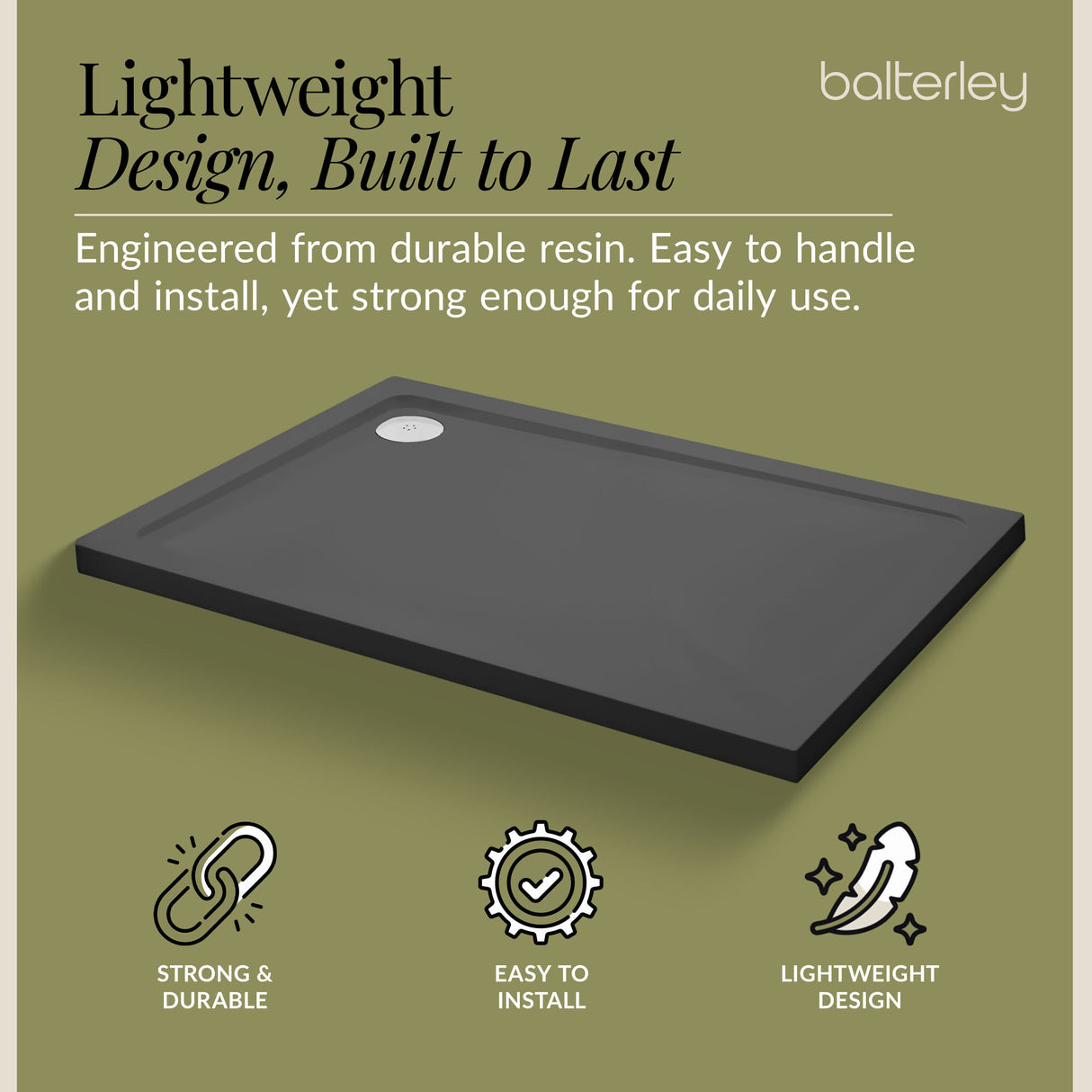 Balterley Shower Tray Modern Rectangular 40mm Profile Slimline, White or Grey - Multiple Sizes Available