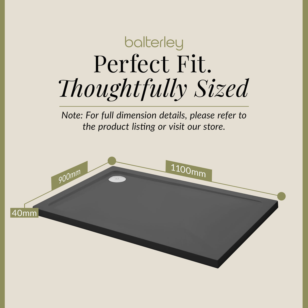 Balterley Shower Tray Modern Rectangular 40mm Profile Slimline, White or Grey - Multiple Sizes Available