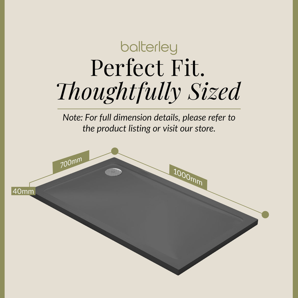 Balterley Shower Tray Modern Rectangular 40mm Profile Slimline, White or Grey - Multiple Sizes Available