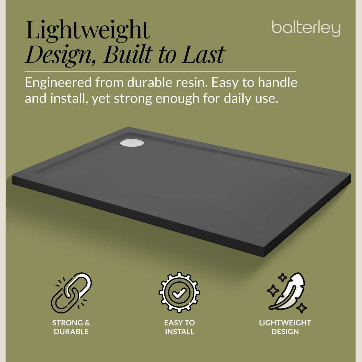 Balterley Shower Tray Modern Rectangular 40mm Profile Slimline, White or Grey - Multiple Sizes Available