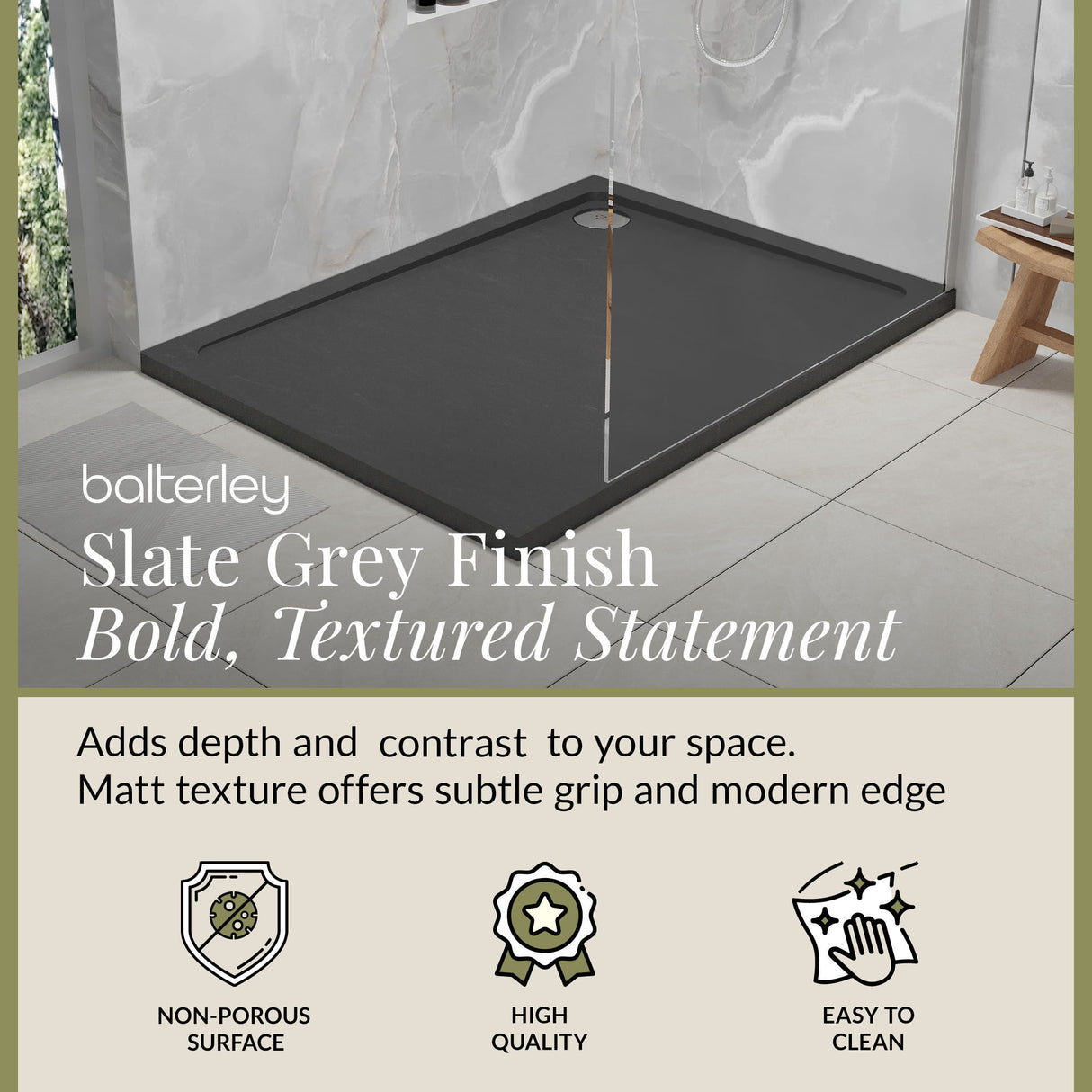 Balterley Shower Tray Modern Rectangular 40mm Profile Slimline, White or Grey - Multiple Sizes Available