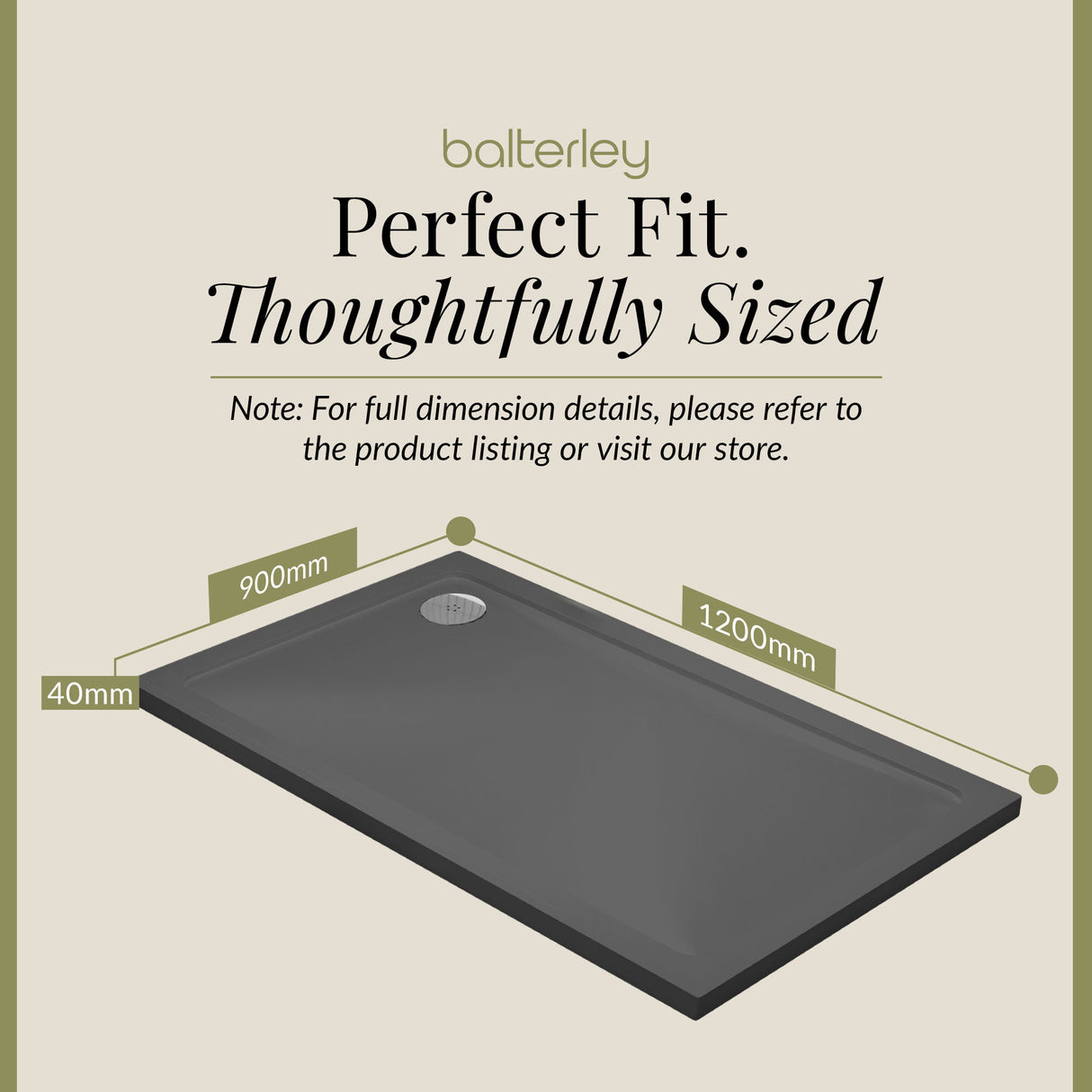 Balterley Shower Tray Modern Rectangular 40mm Profile Slimline, White or Grey - Multiple Sizes Available