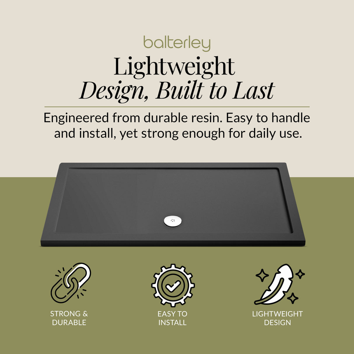 Balterley Shower Tray Modern Rectangular 40mm Profile Slimline, White or Grey - Multiple Sizes Available