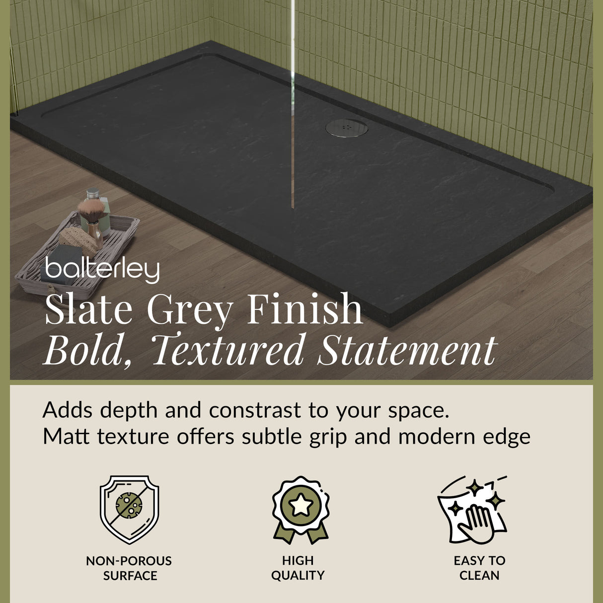 Balterley Shower Tray Modern Rectangular 40mm Profile Slimline, White or Grey - Multiple Sizes Available