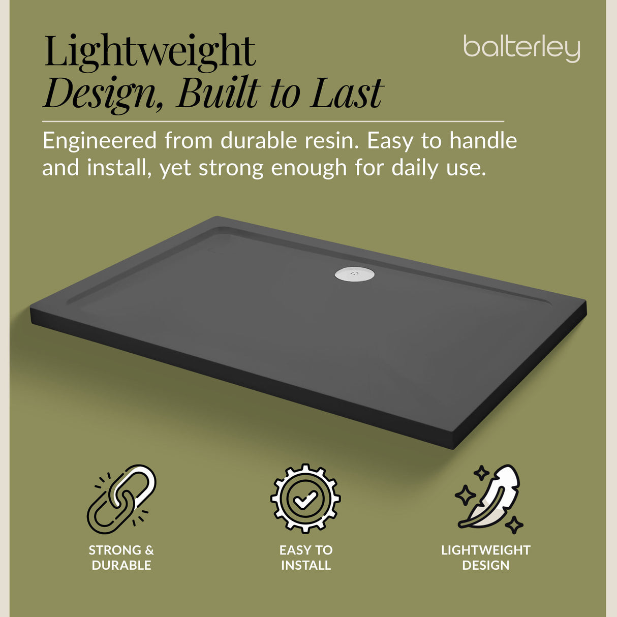 Balterley Shower Tray Modern Rectangular 40mm Profile Slimline, White or Grey - Multiple Sizes Available