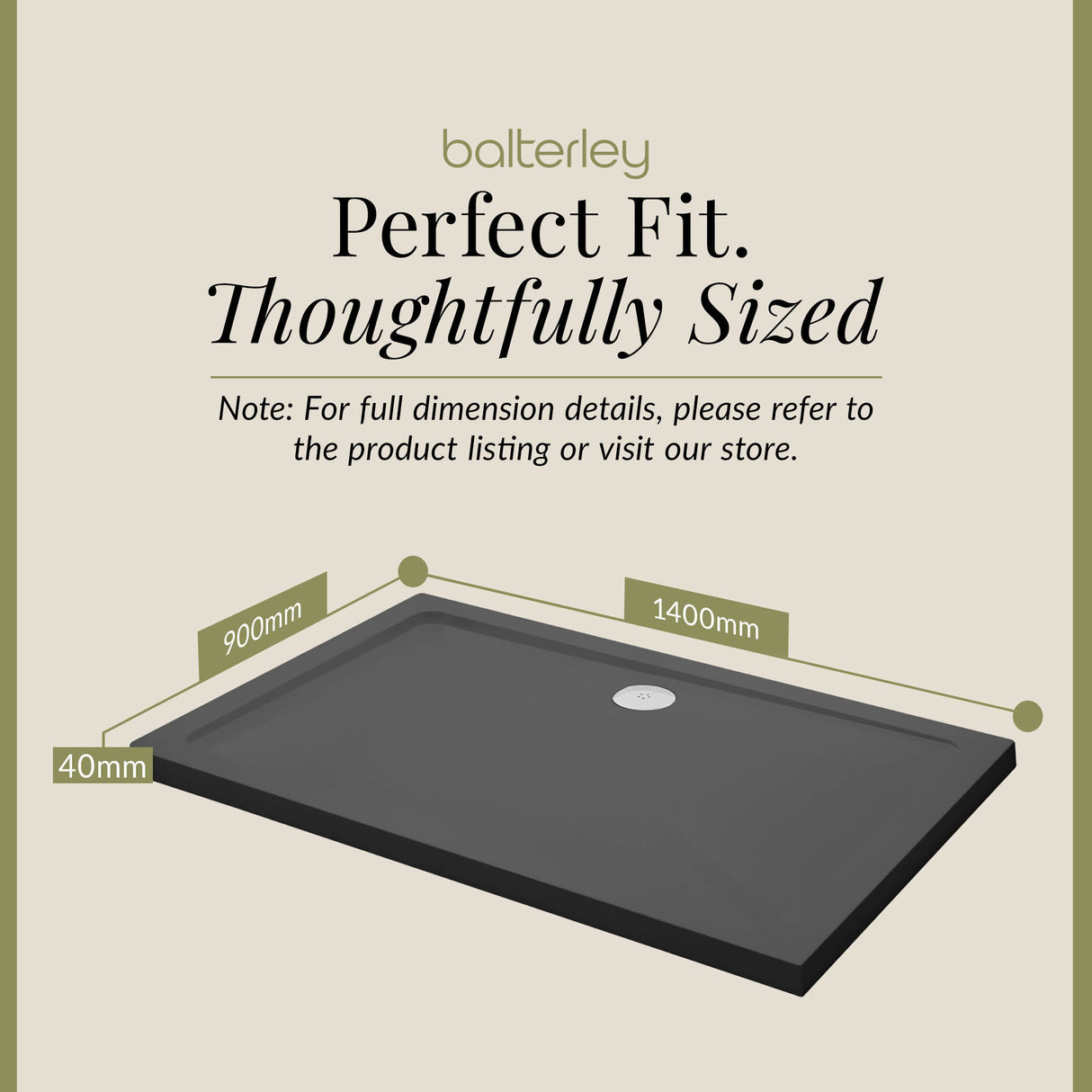 Balterley Shower Tray Modern Rectangular 40mm Profile Slimline, White or Grey - Multiple Sizes Available