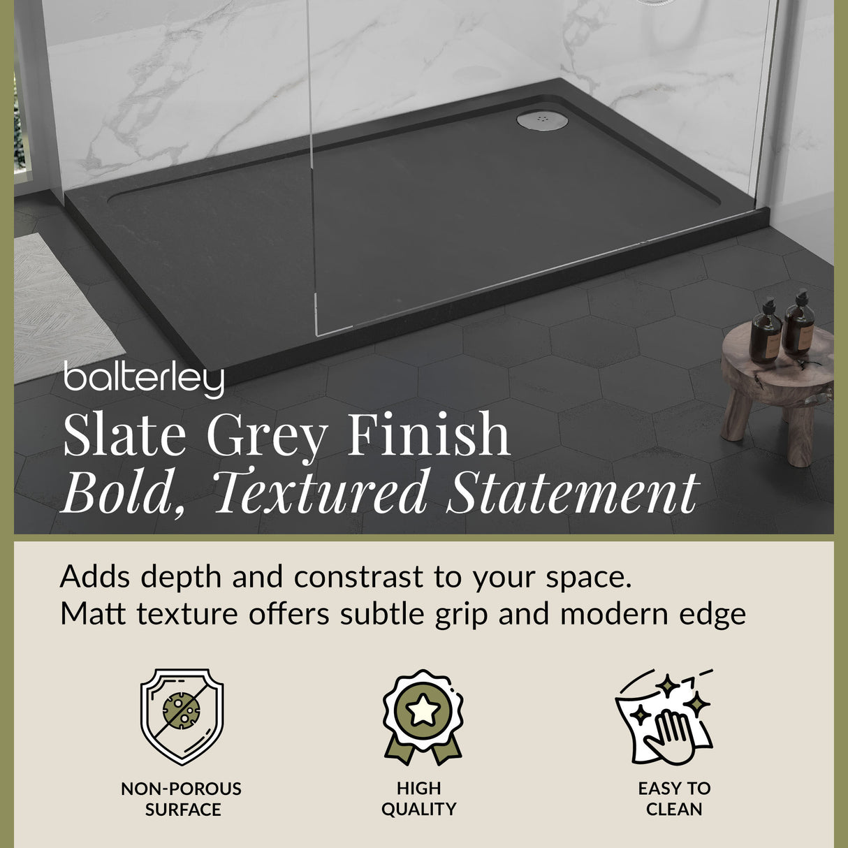 Balterley Shower Tray Modern Rectangular 40mm Profile Slimline, White or Grey - Multiple Sizes Available