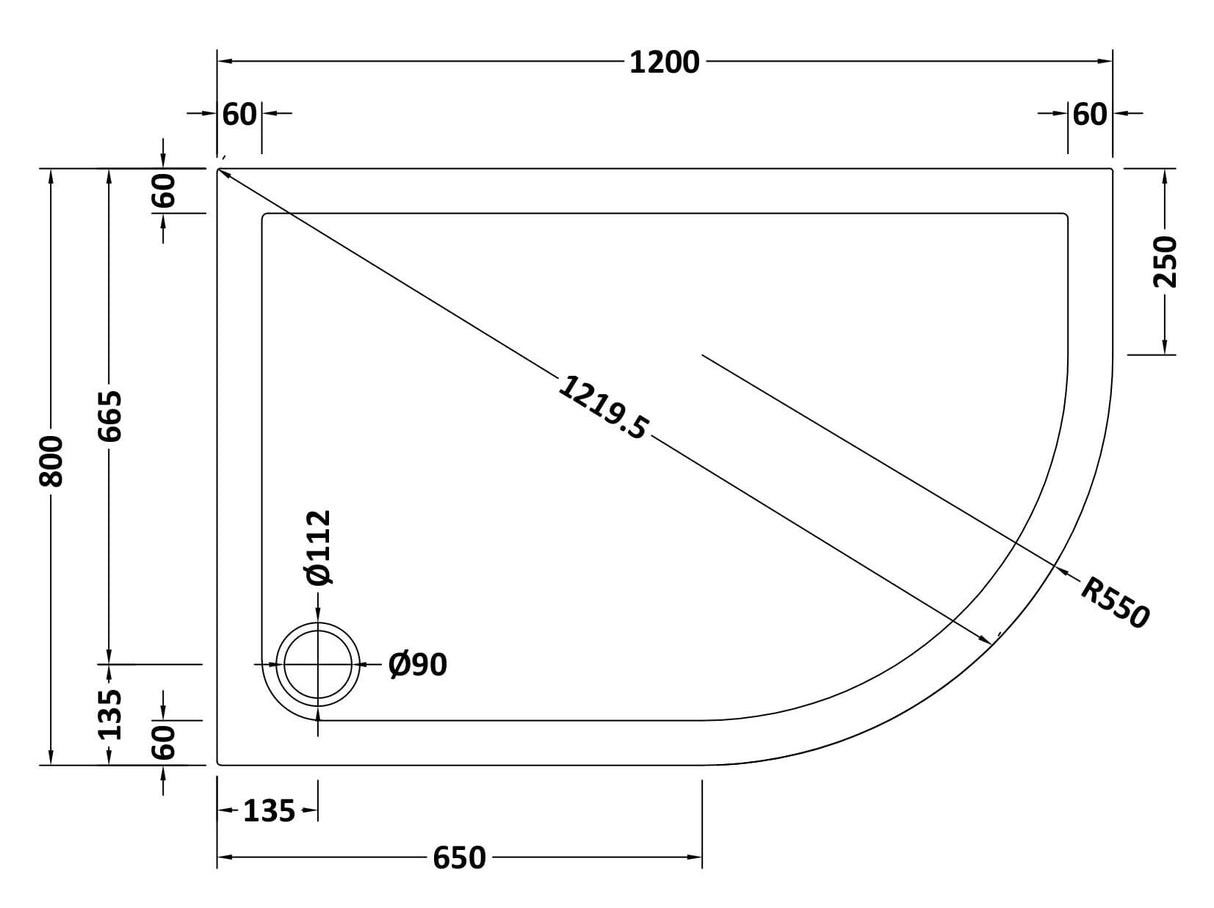 Slip Resistant Slimline Offset Quadrant Shower Tray - Choice of Size and Orientation