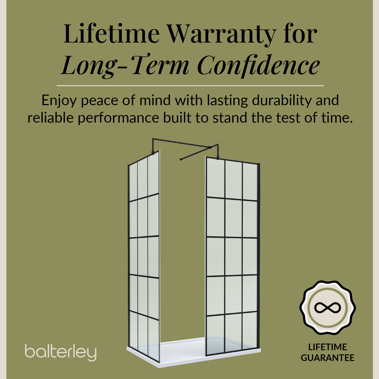 Contemporary 8mm Glass Walk In Wetroom Screens with Matt Black Framed Design and Shower Tray - Choice of Size