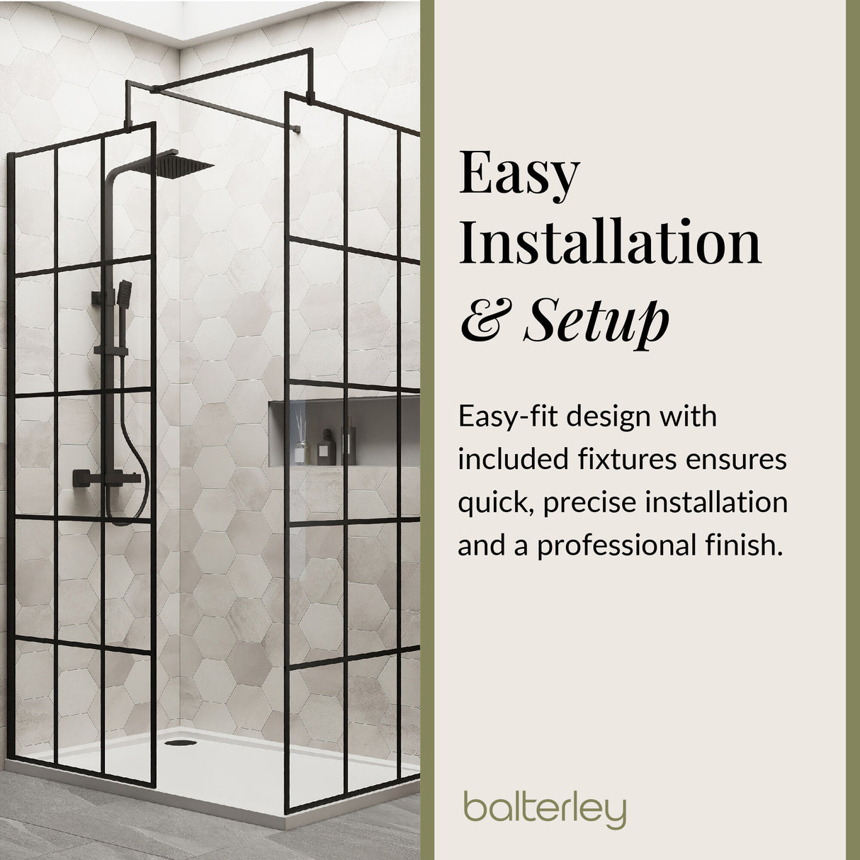 Contemporary 8mm Glass Walk In Wetroom Screens with Matt Black Framed Design and Shower Tray - Choice of Size