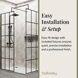 Contemporary 8mm Glass Walk In Wetroom Screens with Matt Black Framed Design and Shower Tray - Choice of Size