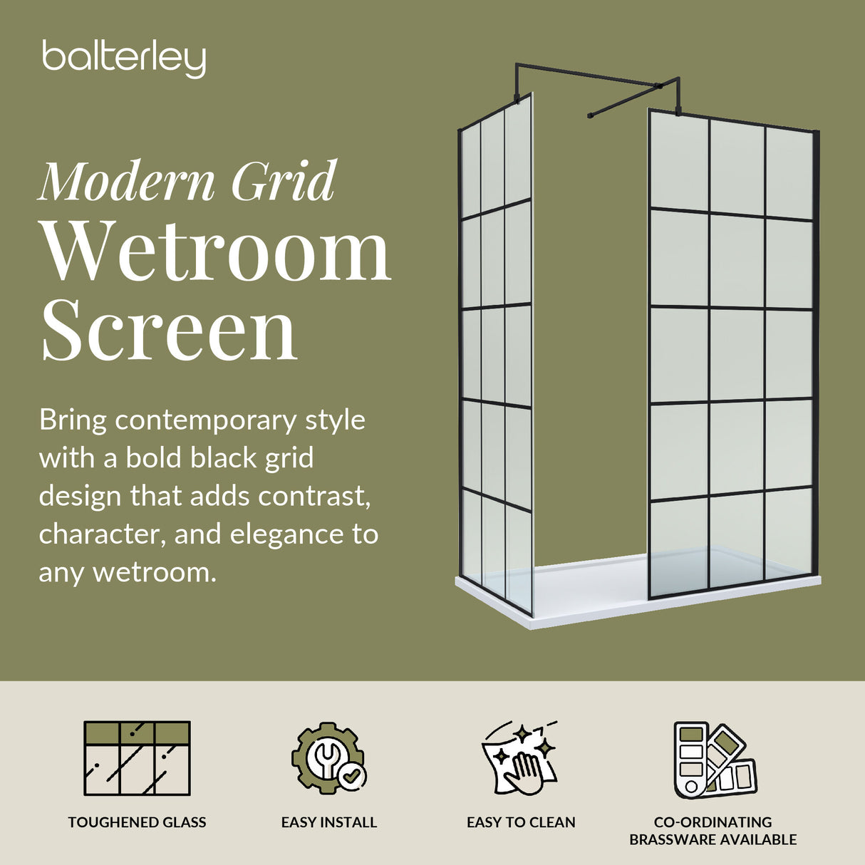 Contemporary 8mm Glass Walk In Wetroom Screens with Matt Black Framed Design and Shower Tray - Choice of Size