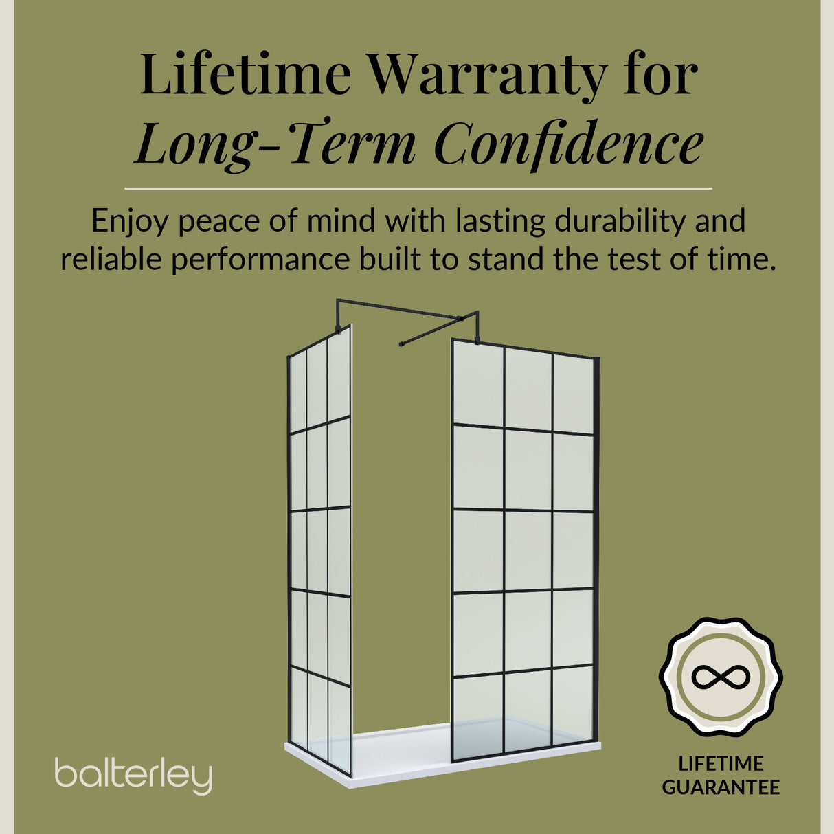 Contemporary 8mm Glass Walk In Wetroom Screens with Matt Black Framed Design and Shower Tray - Choice of Size