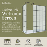 Contemporary 8mm Glass Walk In Wetroom Screens with Matt Black Framed Design and Shower Tray - Choice of Size