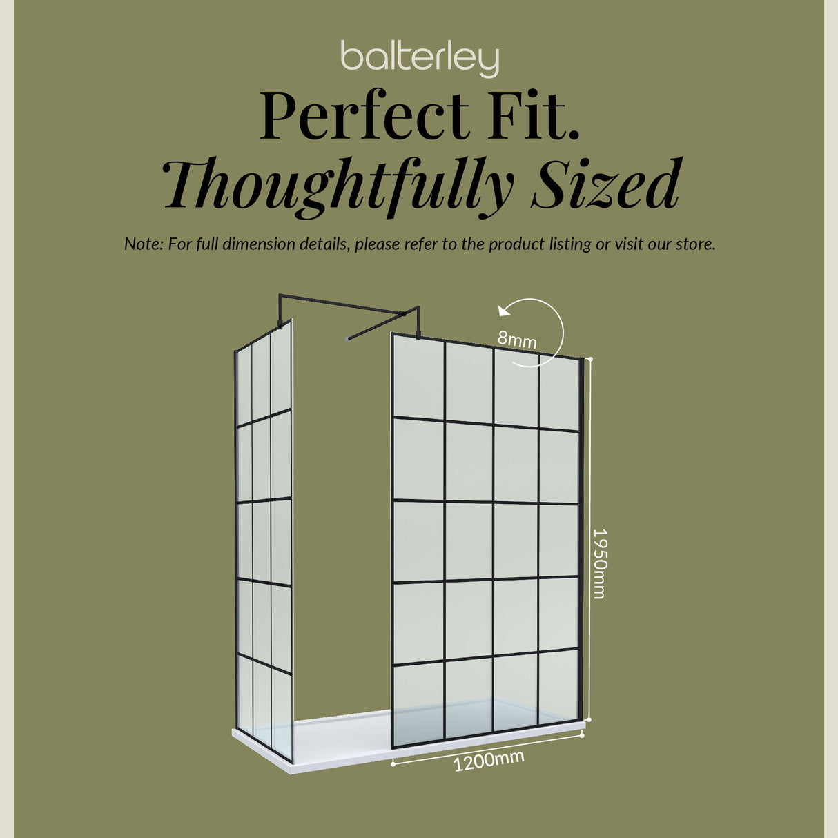 Contemporary 8mm Glass Walk In Wetroom Screens with Matt Black Framed Design and Shower Tray - Choice of Size