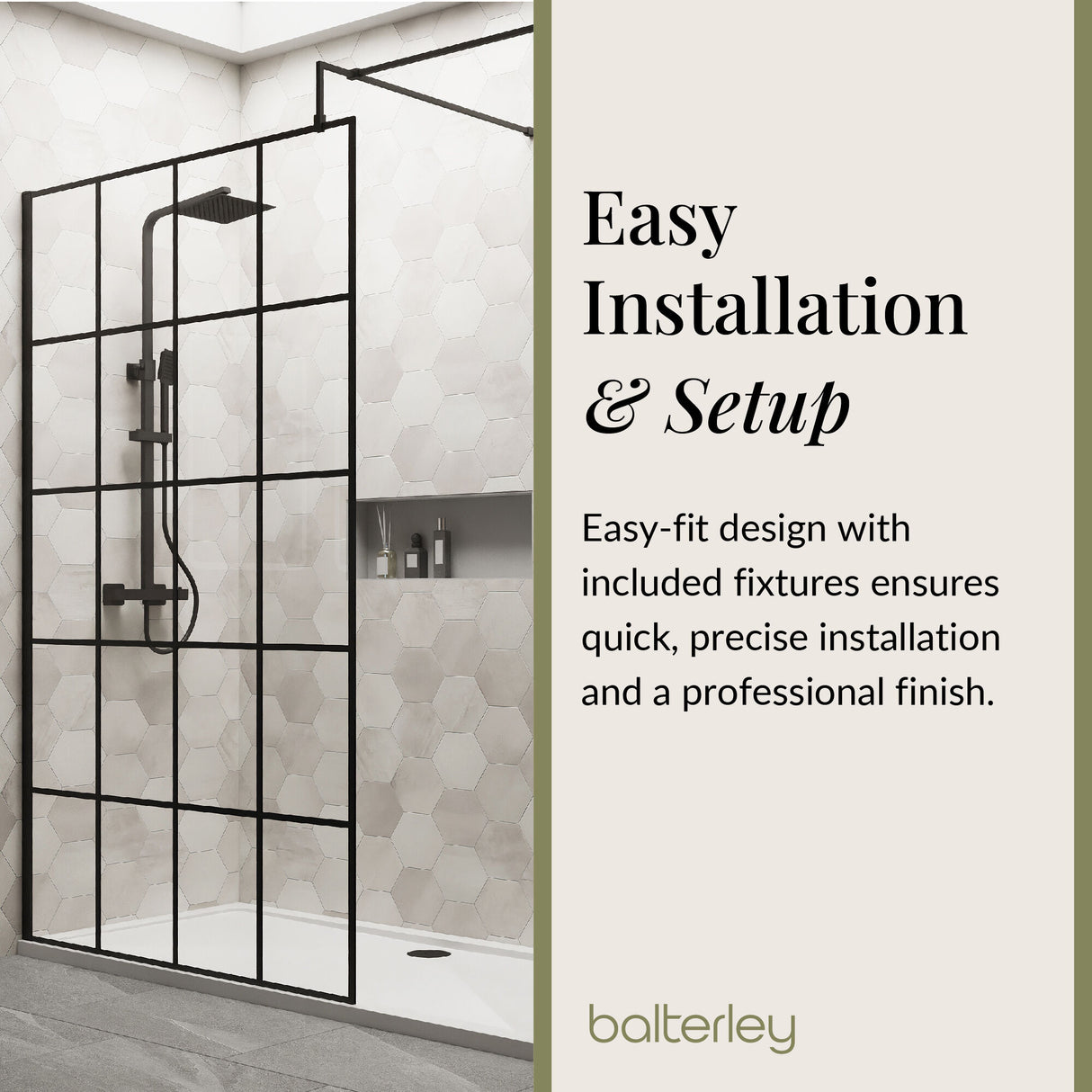 Contemporary 8mm Glass Walk In Wetroom Screens with Matt Black Framed Design and Shower Tray - Choice of Size