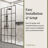 Contemporary 8mm Glass Walk In Wetroom Screens with Matt Black Framed Design and Shower Tray - Choice of Size