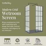 Contemporary 8mm Glass Walk In Wetroom Screens with Matt Black Framed Design and Shower Tray - Choice of Size