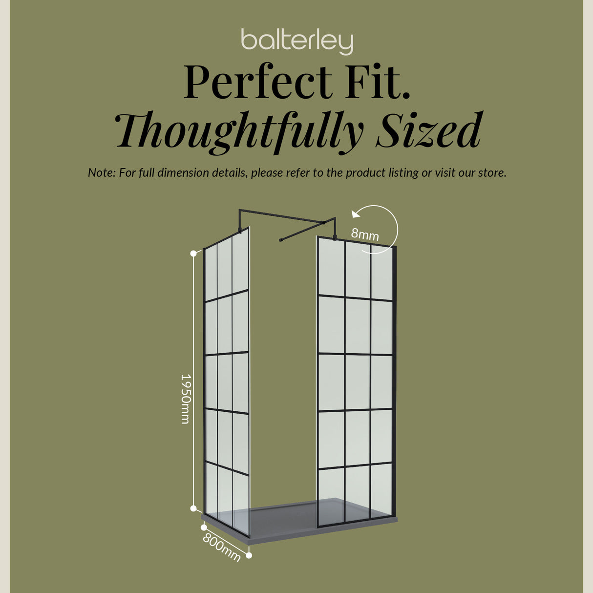 Contemporary 8mm Glass Walk In Wetroom Screens with Matt Black Framed Design and Shower Tray - Choice of Size