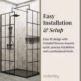 Contemporary 8mm Glass Walk In Wetroom Screens with Matt Black Framed Design and Shower Tray - Choice of Size