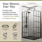 Contemporary 8mm Glass Walk In Wetroom Screens with Matt Black Framed Design and Shower Tray - Choice of Size