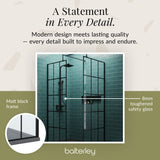 Contemporary 8mm Glass Walk In Wetroom Screens with Matt Black Framed Design and Shower Tray - Choice of Size