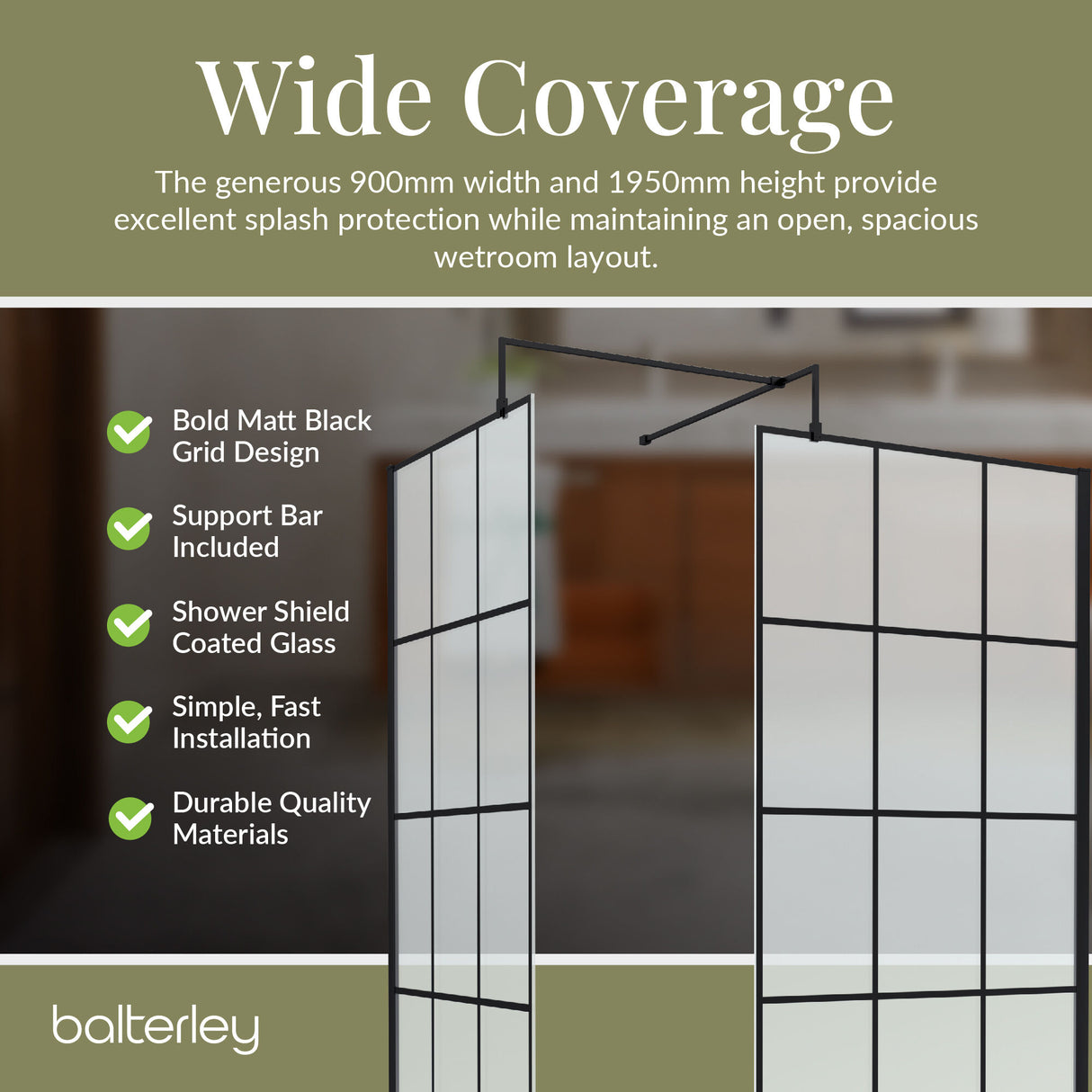 Contemporary 8mm Glass Walk In Wetroom Screens with Matt Black Framed Design and Shower Tray - Choice of Size