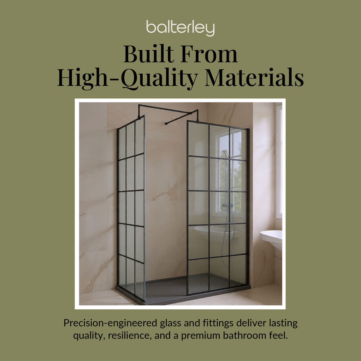 Contemporary 8mm Glass Walk In Wetroom Screens with Matt Black Framed Design and Shower Tray - Choice of Size