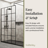 Contemporary 8mm Glass Walk In Wetroom Screens with Matt Black Framed Design and Shower Tray - Choice of Size