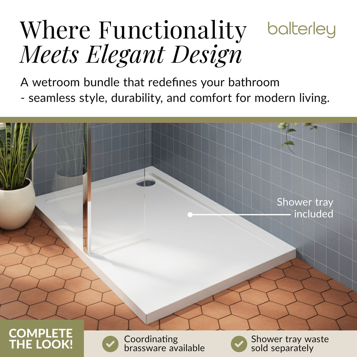 Contemporary 8mm Glass Walk In Wetroom Screen and Hinged Return Screen and Shower Tray - Choice of Size and Finish