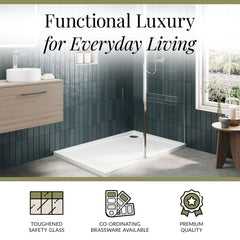 Contemporary 8mm Glass Walk In Wetroom Screen and Hinged Return Screen and Shower Tray - Choice of Size and Finish