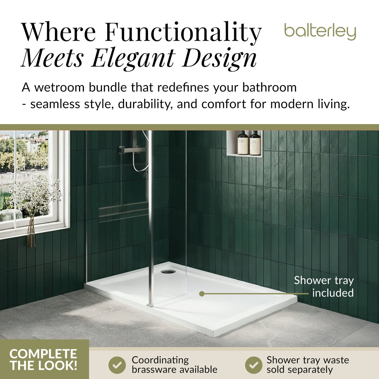 Contemporary 8mm Glass Walk In Wetroom Screen and Hinged Return Screen and Shower Tray - Choice of Size and Finish