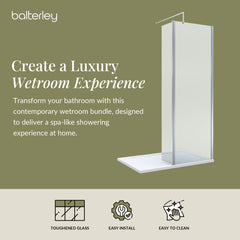 Contemporary 8mm Glass Walk In Wetroom Screen and Hinged Return Screen and Shower Tray - Choice of Size and Finish