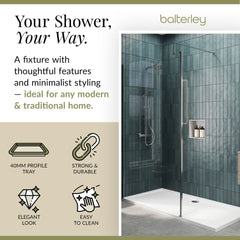 Contemporary 8mm Glass Walk In Wetroom Screen and Hinged Return Screen and Shower Tray - Choice of Size and Finish