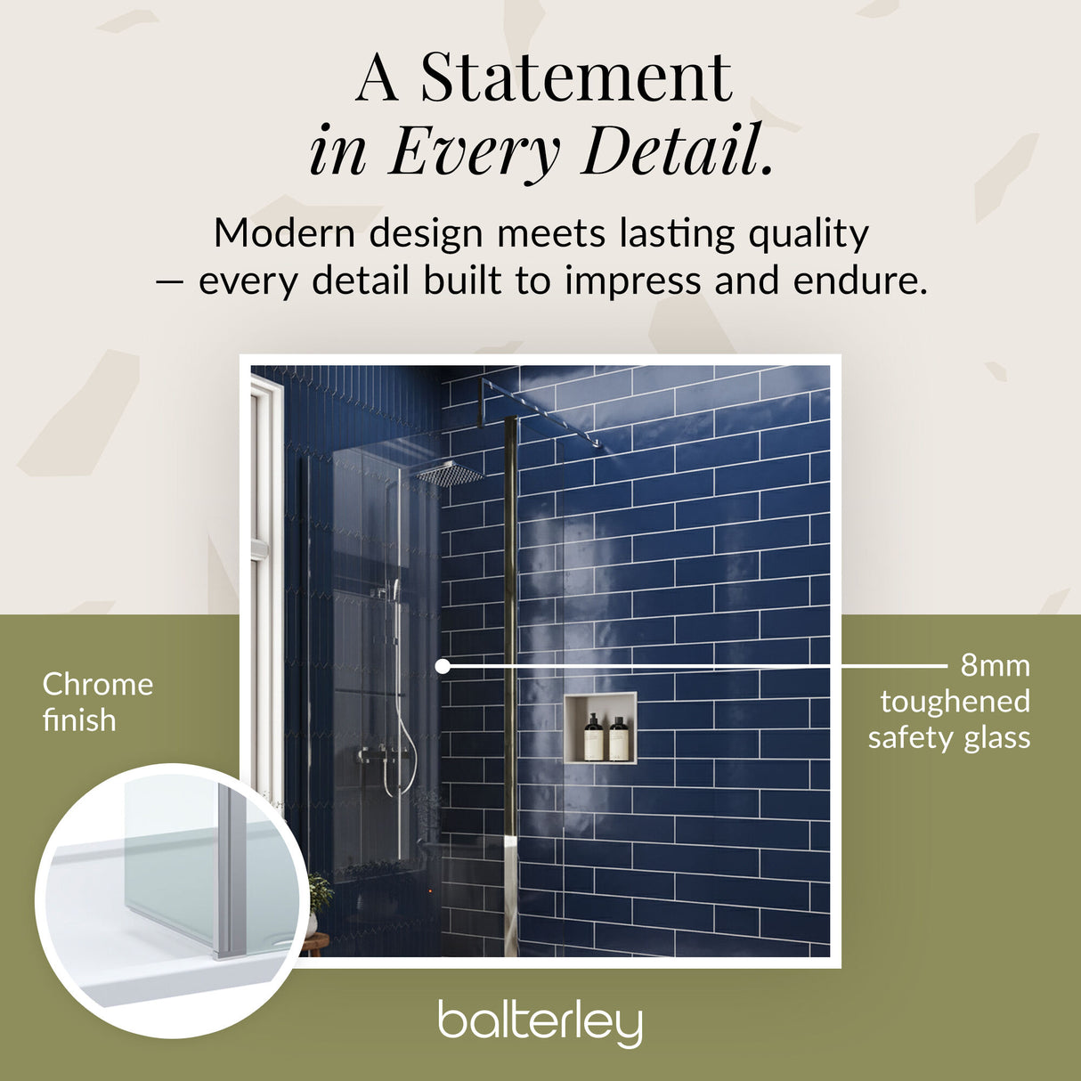 Contemporary 8mm Glass Walk In Wetroom Screen and Hinged Return Screen and Shower Tray - Choice of Size and Finish