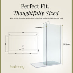 Contemporary 8mm Glass Walk In Wetroom Screen and Hinged Return Screen and Shower Tray - Choice of Size and Finish