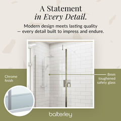 Contemporary 8mm Glass Walk In Wetroom Screen and Hinged Return Screen and Shower Tray - Choice of Size and Finish