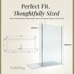 Contemporary 8mm Glass Walk In Wetroom Screen and Hinged Return Screen and Shower Tray - Choice of Size and Finish