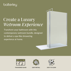 Contemporary 8mm Glass Walk In Wetroom Screen and Hinged Return Screen and Shower Tray - Choice of Size and Finish