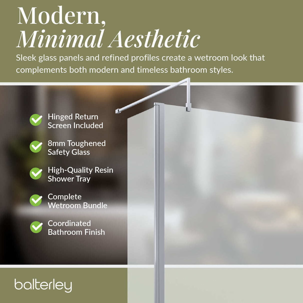 Contemporary 8mm Glass Walk In Wetroom Screen and Hinged Return Screen and Shower Tray - Choice of Size and Finish