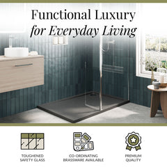 Contemporary 8mm Glass Walk In Wetroom Screen and Hinged Return Screen and Shower Tray - Choice of Size and Finish