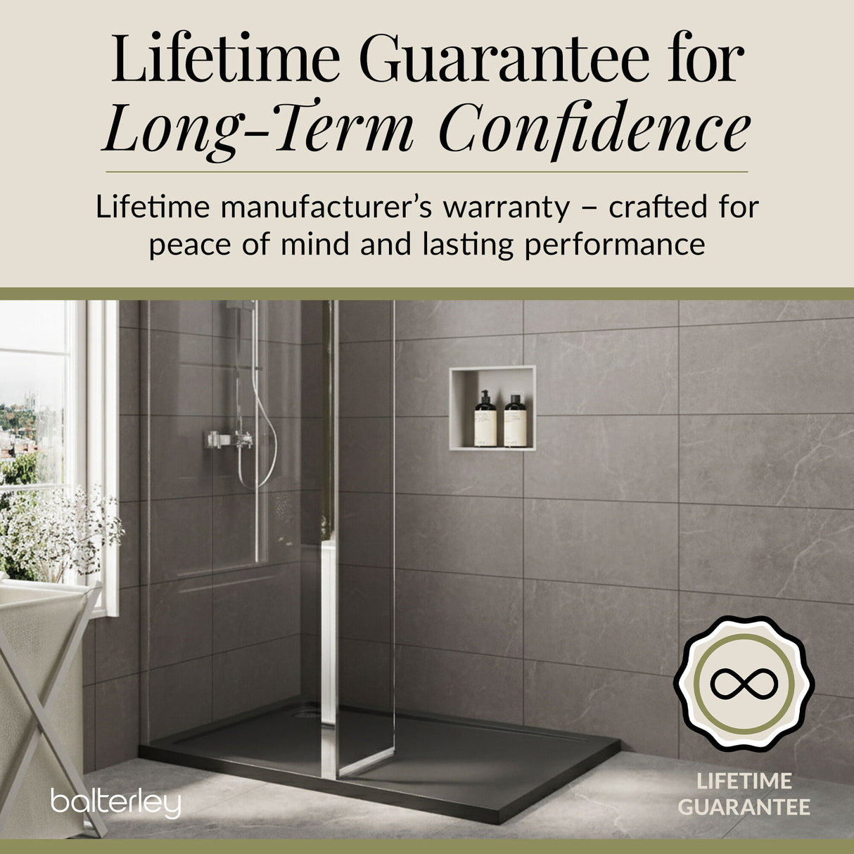 Contemporary 8mm Glass Walk In Wetroom Screen and Hinged Return Screen and Shower Tray - Choice of Size and Finish