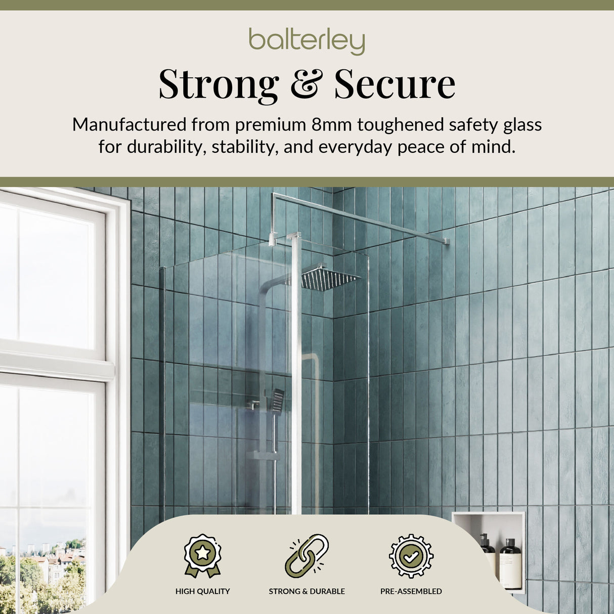 Contemporary 8mm Glass Walk In Wetroom Screen and Hinged Return Screen and Shower Tray - Choice of Size and Finish